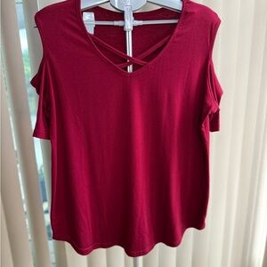 Women's Red V-Neck Cold Shoulder Top